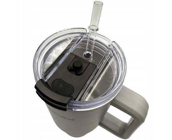 Термокружка 1200 мл из нержавеющей стали с трубочкой (серый) Kamille (2173), изображение 2