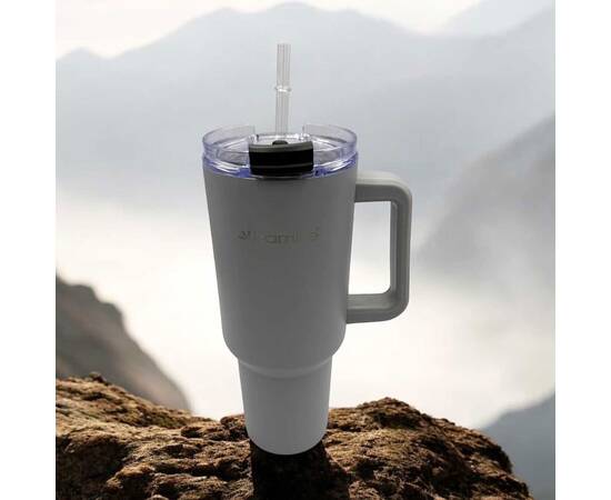 Термокружка 1200 мл из нержавеющей стали с трубочкой (серый) Kamille (2173), изображение 5