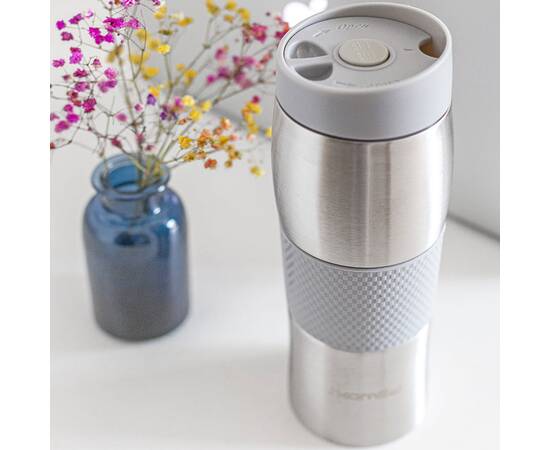 Термокружка 480 мл из нержавеющей стали с TPR-вставкой (ментоловый, голубой, ліловий, серый). Kamille (2161), изображение 6