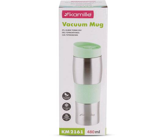 Термокружка 480 мл из нержавеющей стали с TPR-вставкой (ментоловый, голубой, ліловий, серый). Kamille (2161), изображение 8