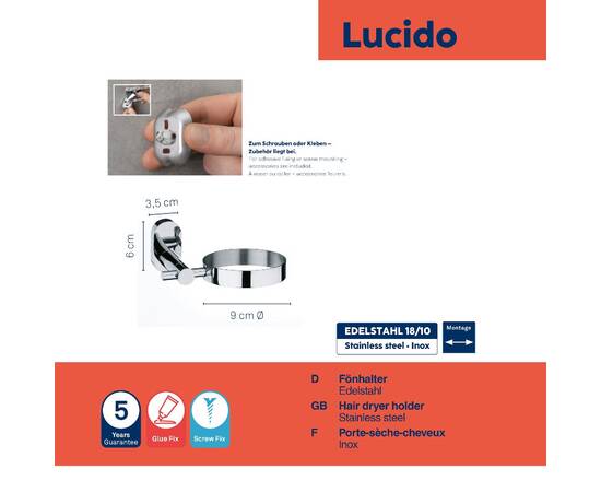 Держатель для фена KELA Lucido серебристый 14х11х6 см (22678), изображение 3