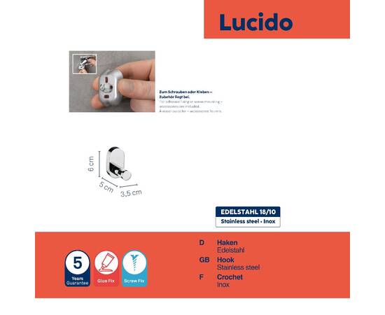 Гачок KELA Lucido сріблястий 3.5х5 см (22680), зображення 3