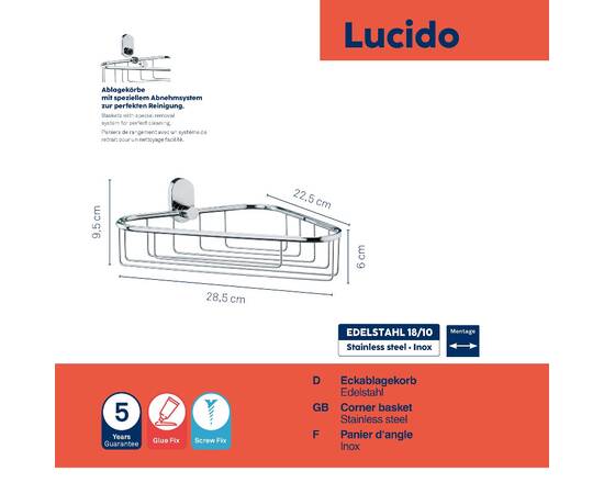 Полиця-сітка кутова у ванну кімнату KELA Lucido срібляста 28.5х22.5 см (22688), зображення 3