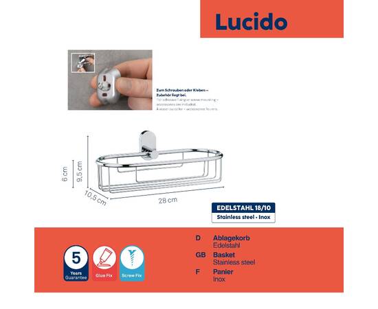 Полиця-сітка у ванну кімнату KELA Lucido срібляста 26х10.5 см (22689), зображення 4