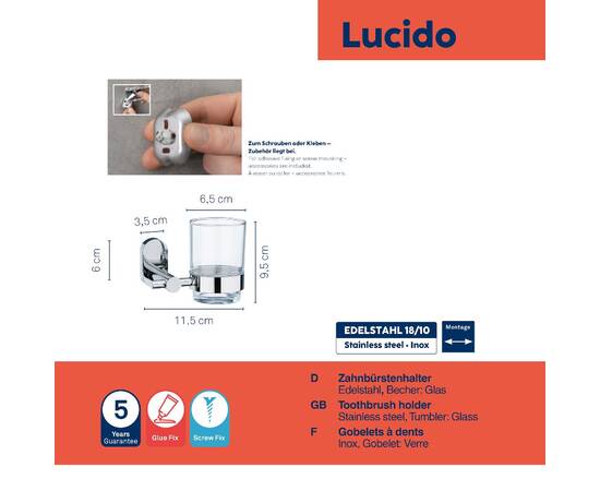 Стакан для зубных щеток настенный KELA Lucido серебристый 11.5х7.5х9.5 см (22675), изображение 3