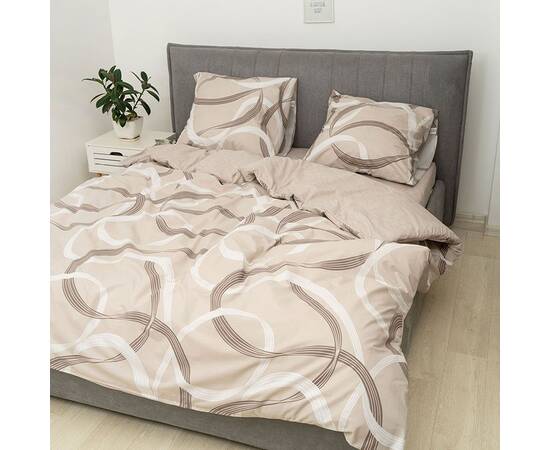 Постільна білизна 24327 ранфорс 200х220 з простирадлом на резинці 160х200 Вілюта, Розмір: двоспальний євро 200х220, Основний колір: бежевий, зображення 3
